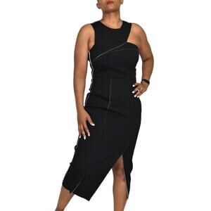 Country Road Midi Dress Black Bodycon Scuba Sculpted Column Asymmetric Slit XS